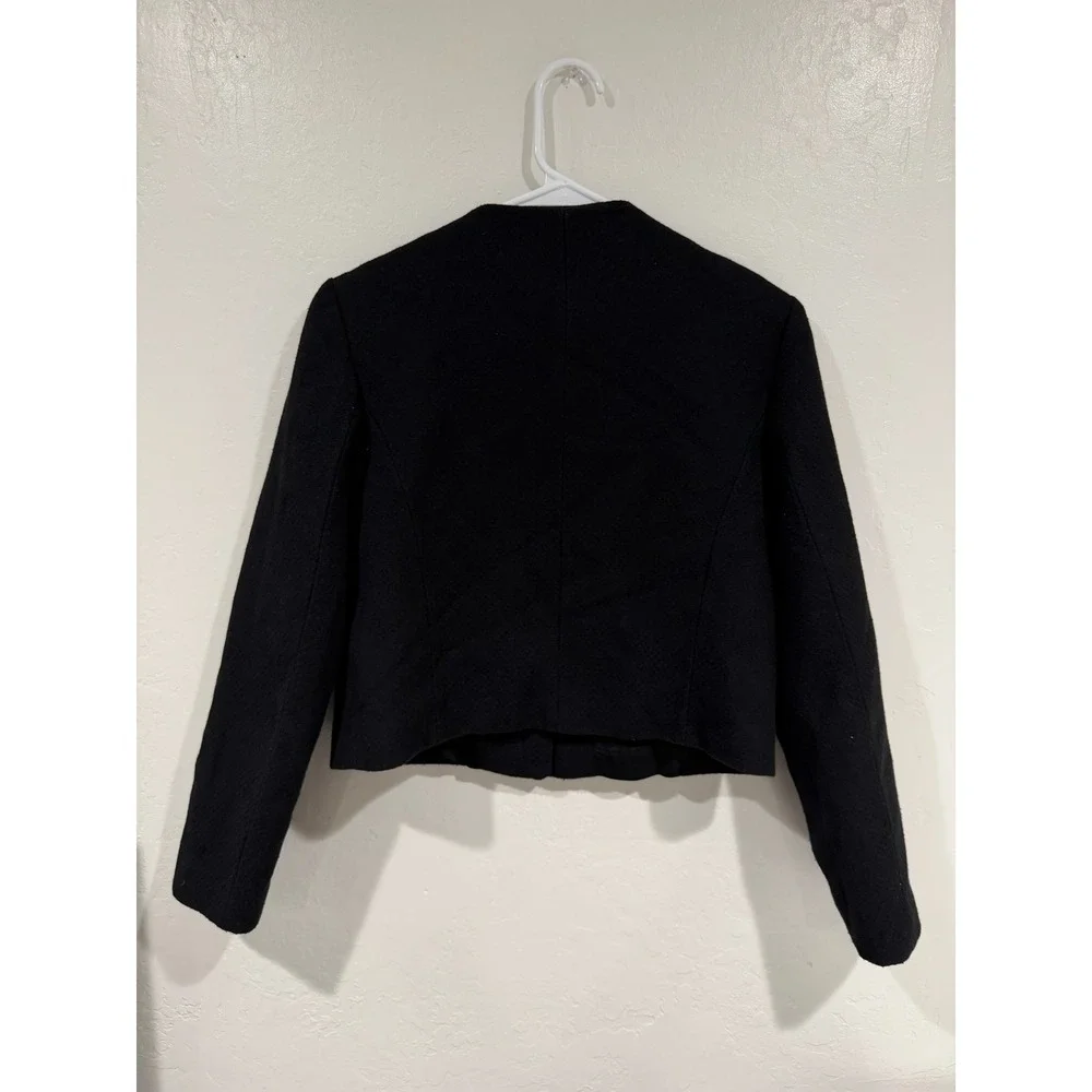 Zara Black Textured Cropped Jacket Gold Crest Buttons Military Style XS